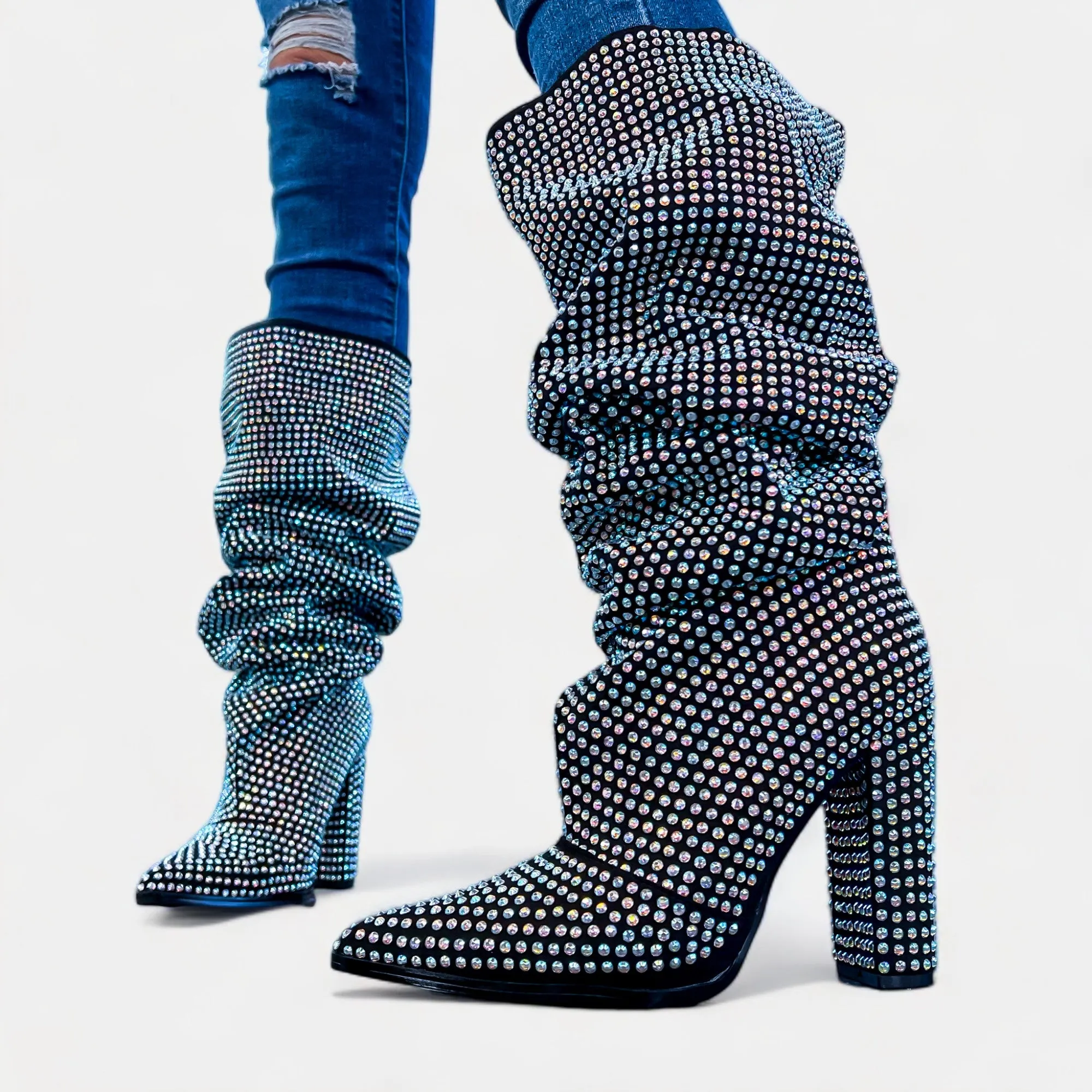 Black Rhinestone Sparkle Slouchy Boots sold by ZZs product image thumbnail 4