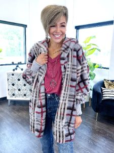 Grey Plaid Hooded Jacket sold by ZZs