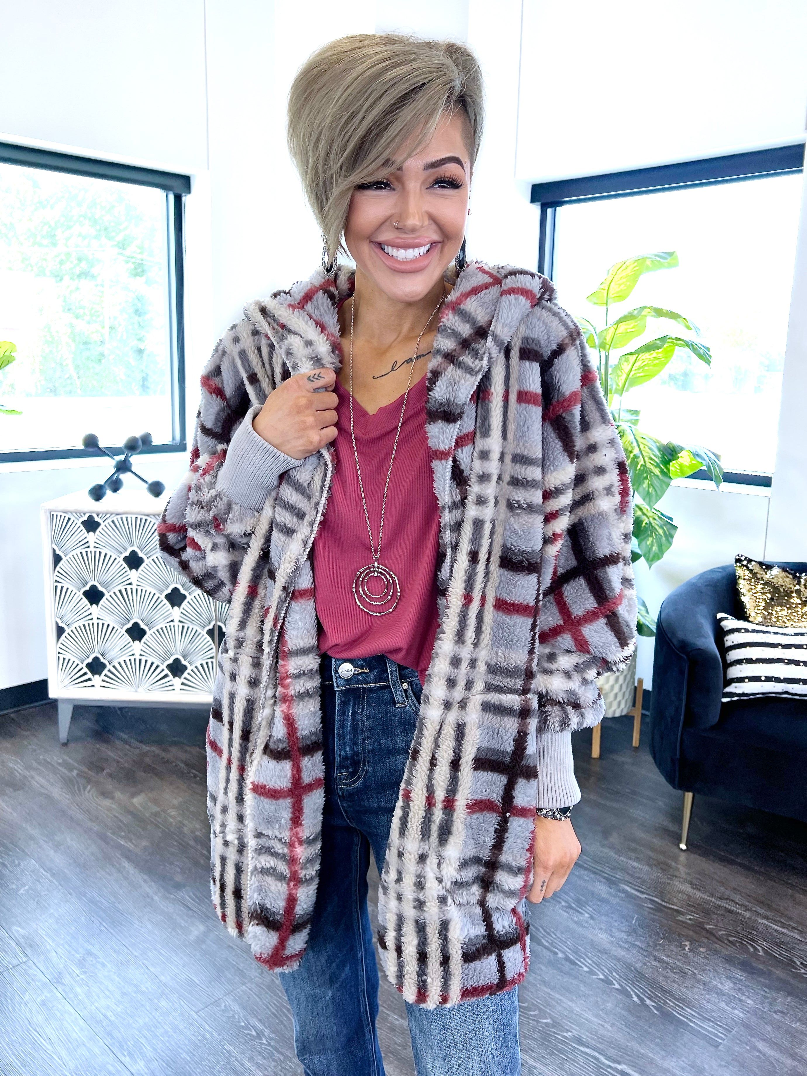 Grey Plaid Hooded Jacket sold by ZZs product image thumbnail 7