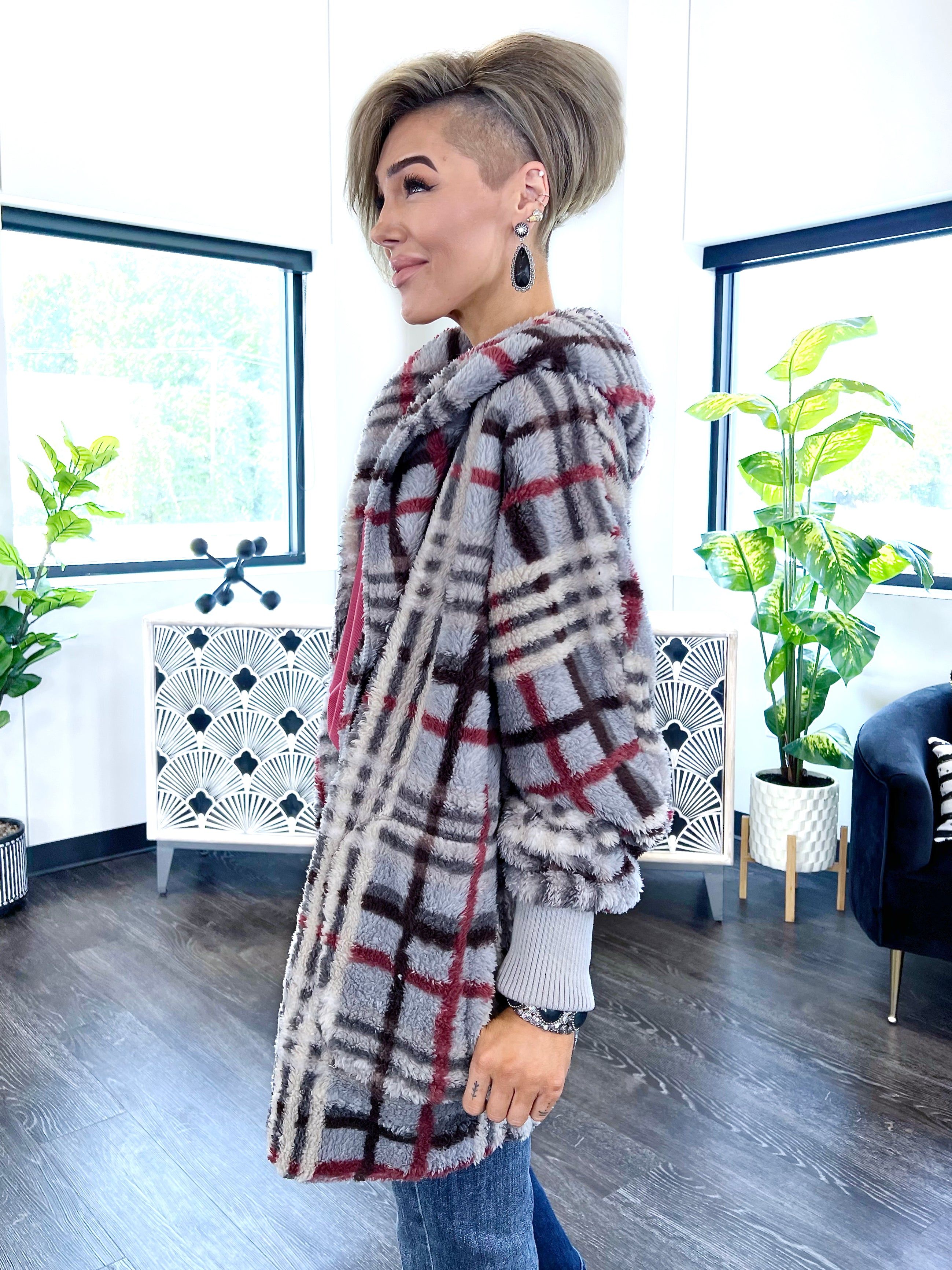Grey Plaid Hooded Jacket sold by ZZs product image thumbnail 3