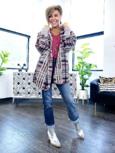 Grey Plaid Hooded Jacket sold by ZZs