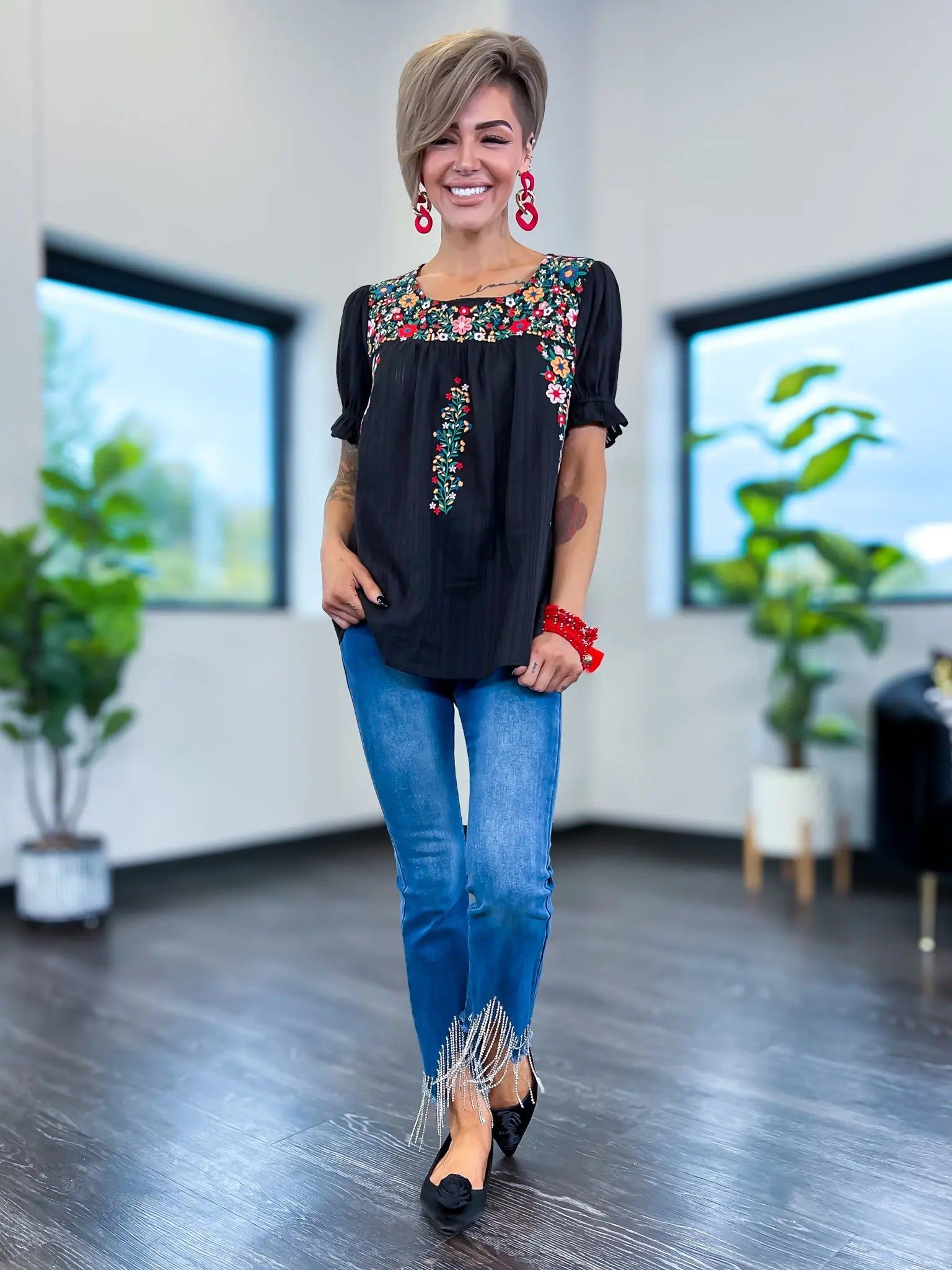 Black Embroidered Top sold by ZZs