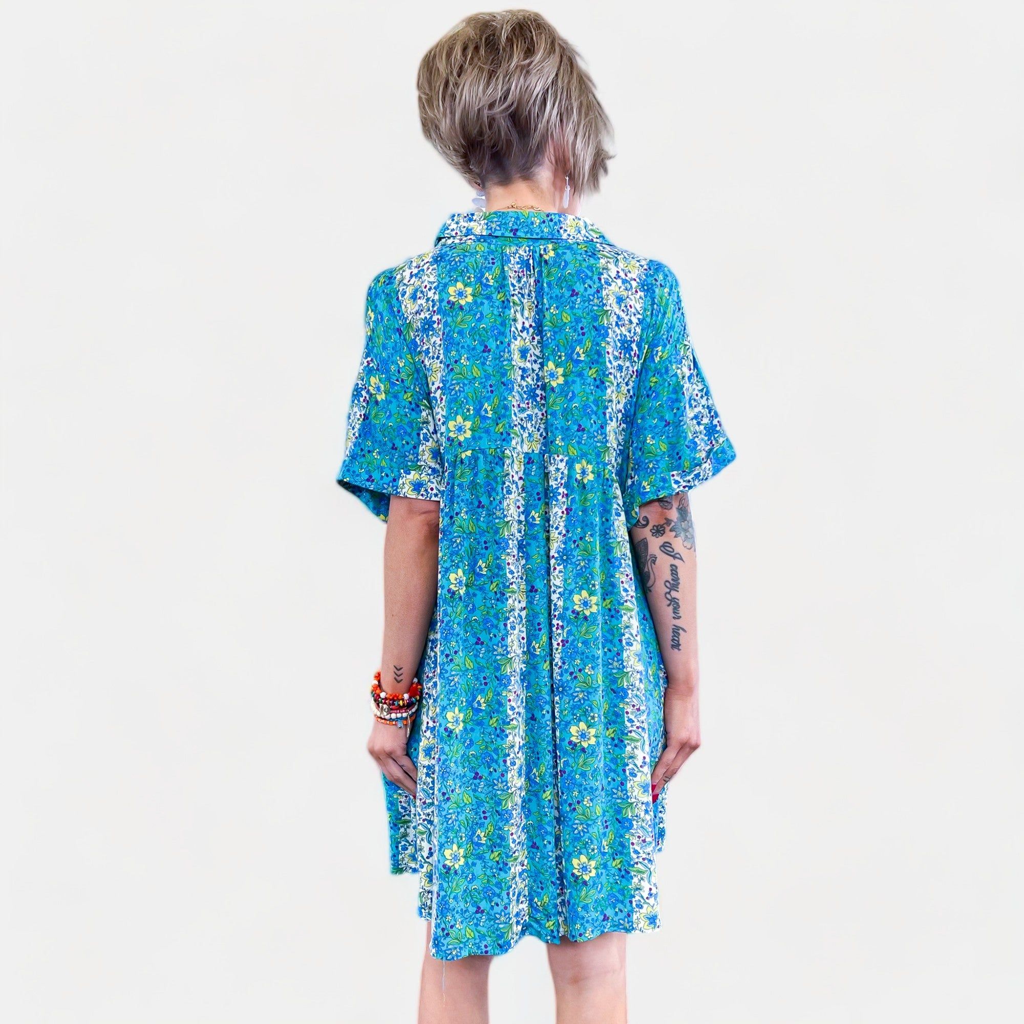 Blue Floral Button Down Shirt Dress sold by ZZs product image thumbnail 5