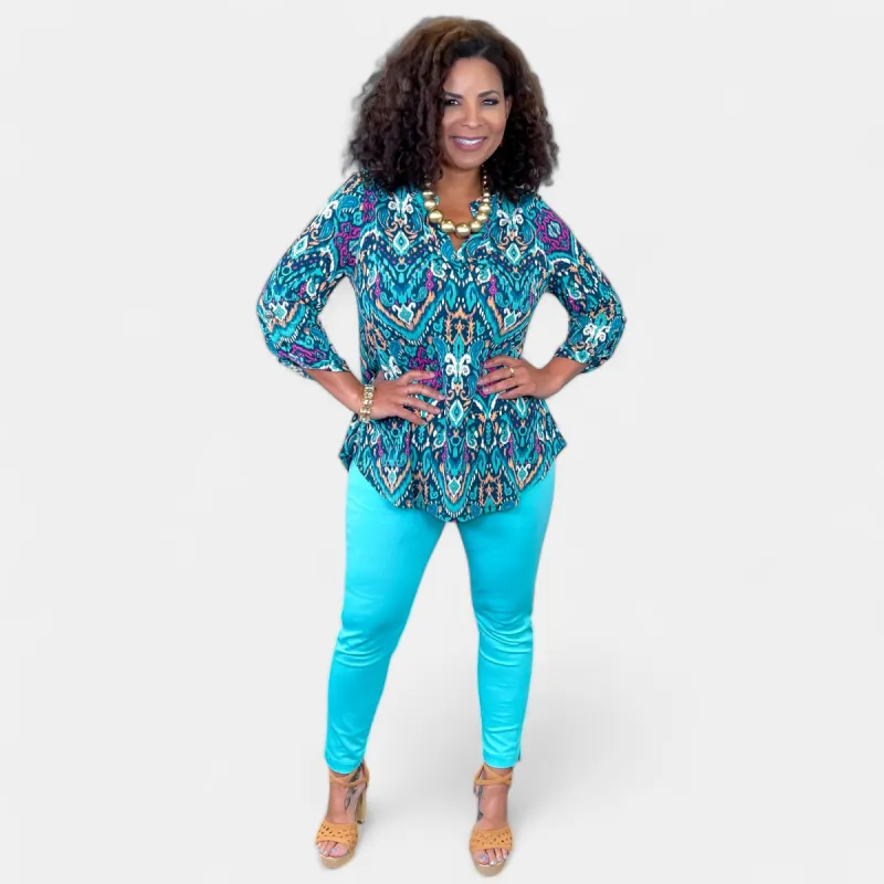 Teal Damask Lizzy Top sold by ZZs