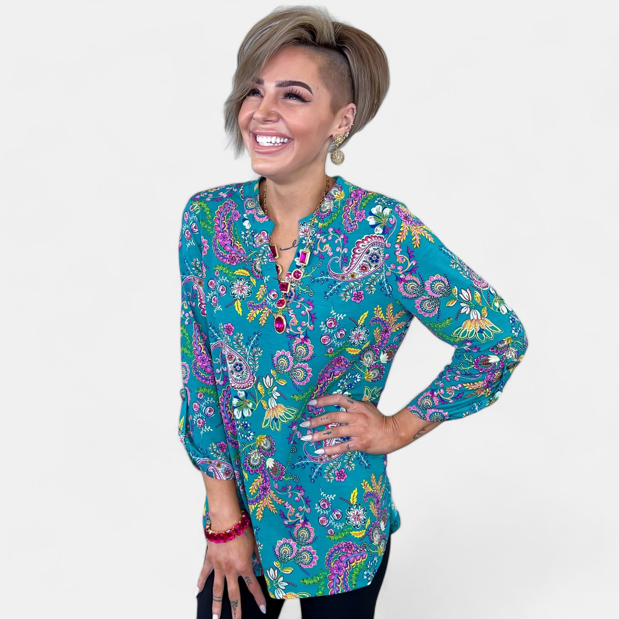 Teal Floral Paisley Lizzy Top sold by ZZs product image thumbnail 3