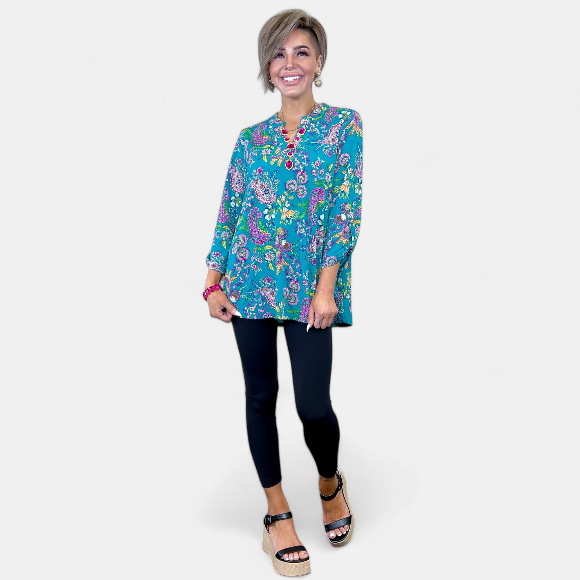 Teal Floral Paisley Lizzy Top sold by ZZs