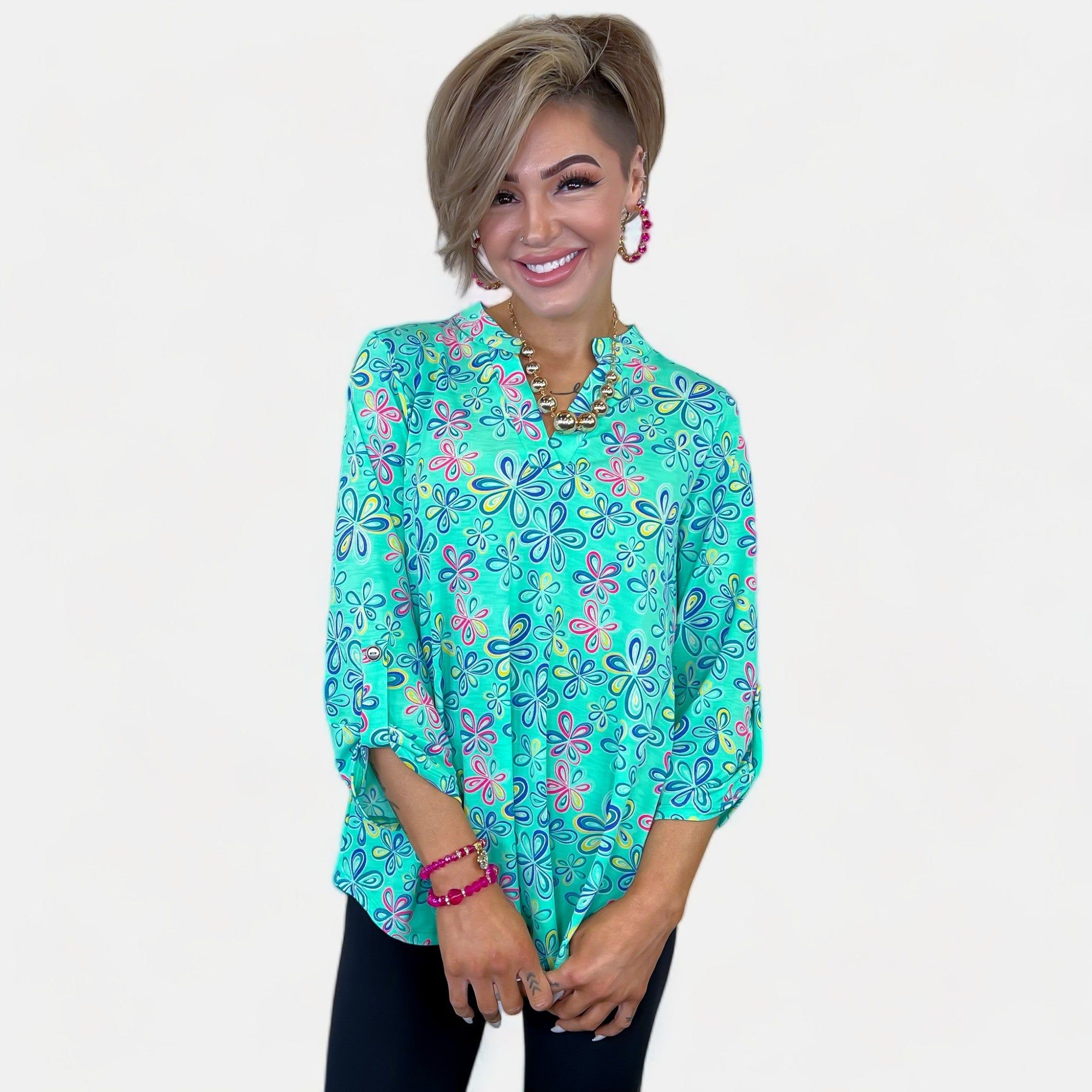 Mint Abstract Floral Lizzy Top sold by ZZs