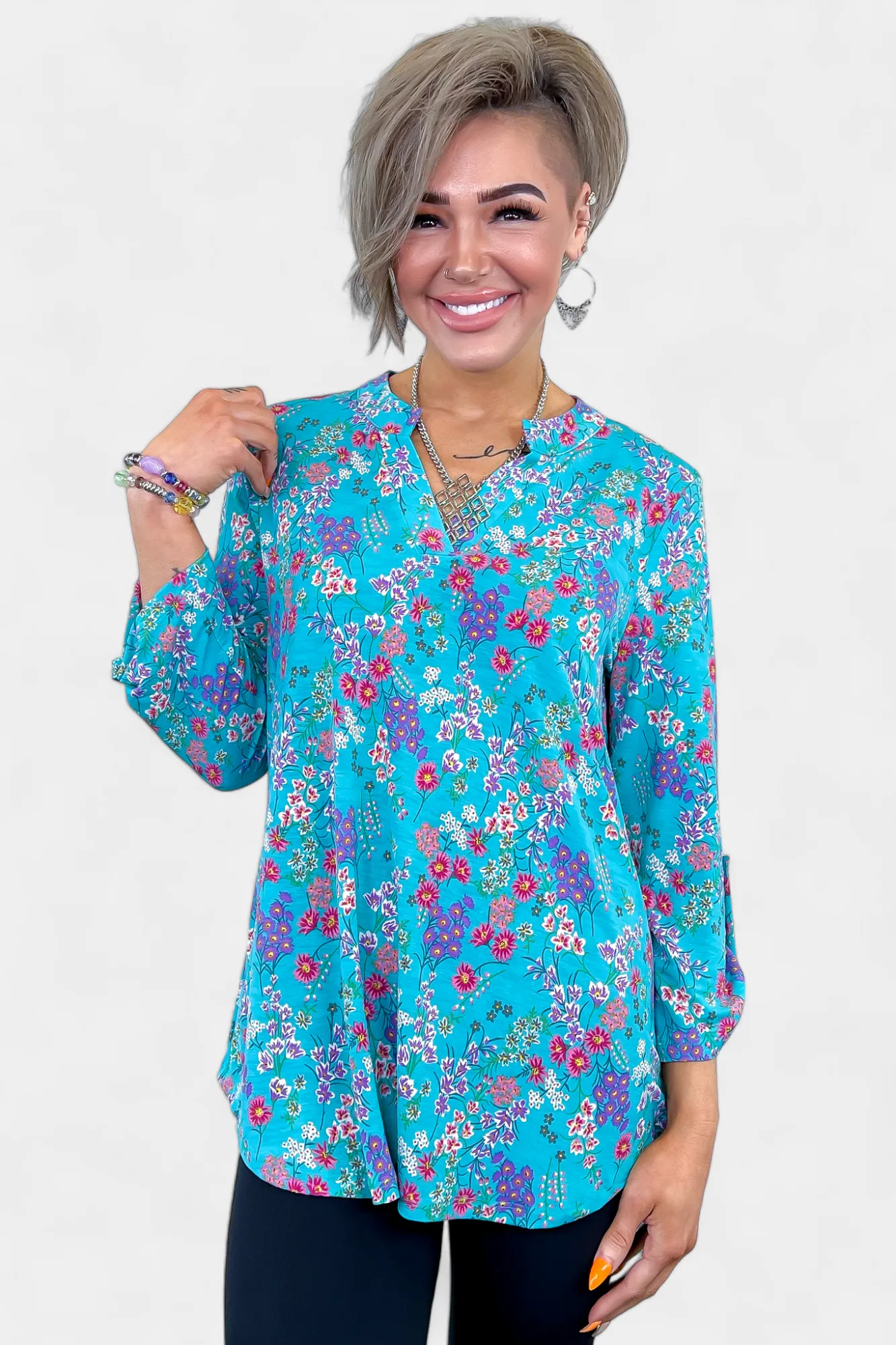 Turquoise Multi Floral Lizzy Top sold by ZZs product image thumbnail 4