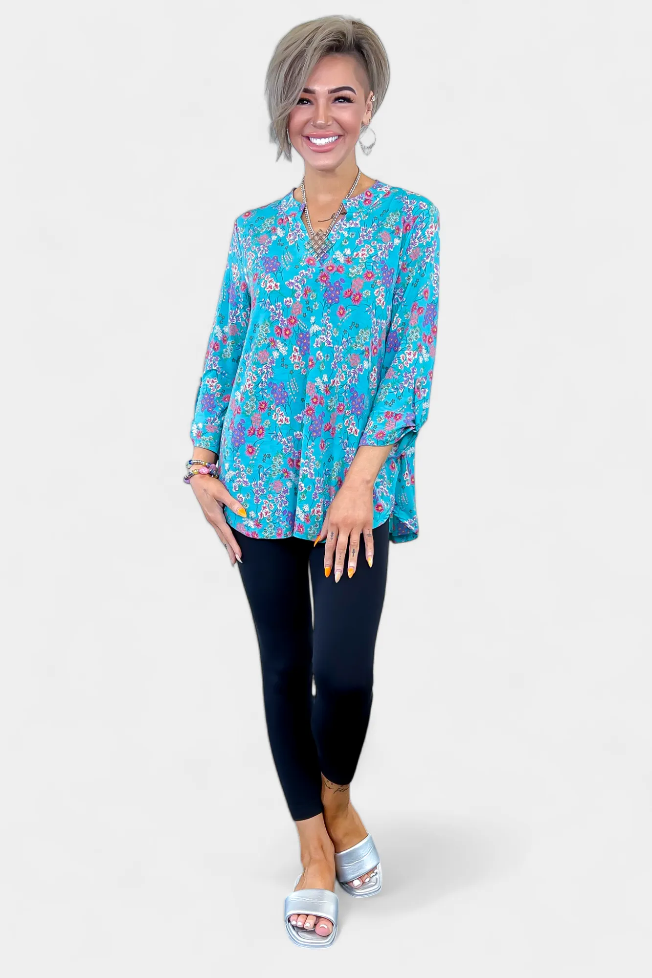 Turquoise Multi Floral Lizzy Top sold by ZZs product image thumbnail 3