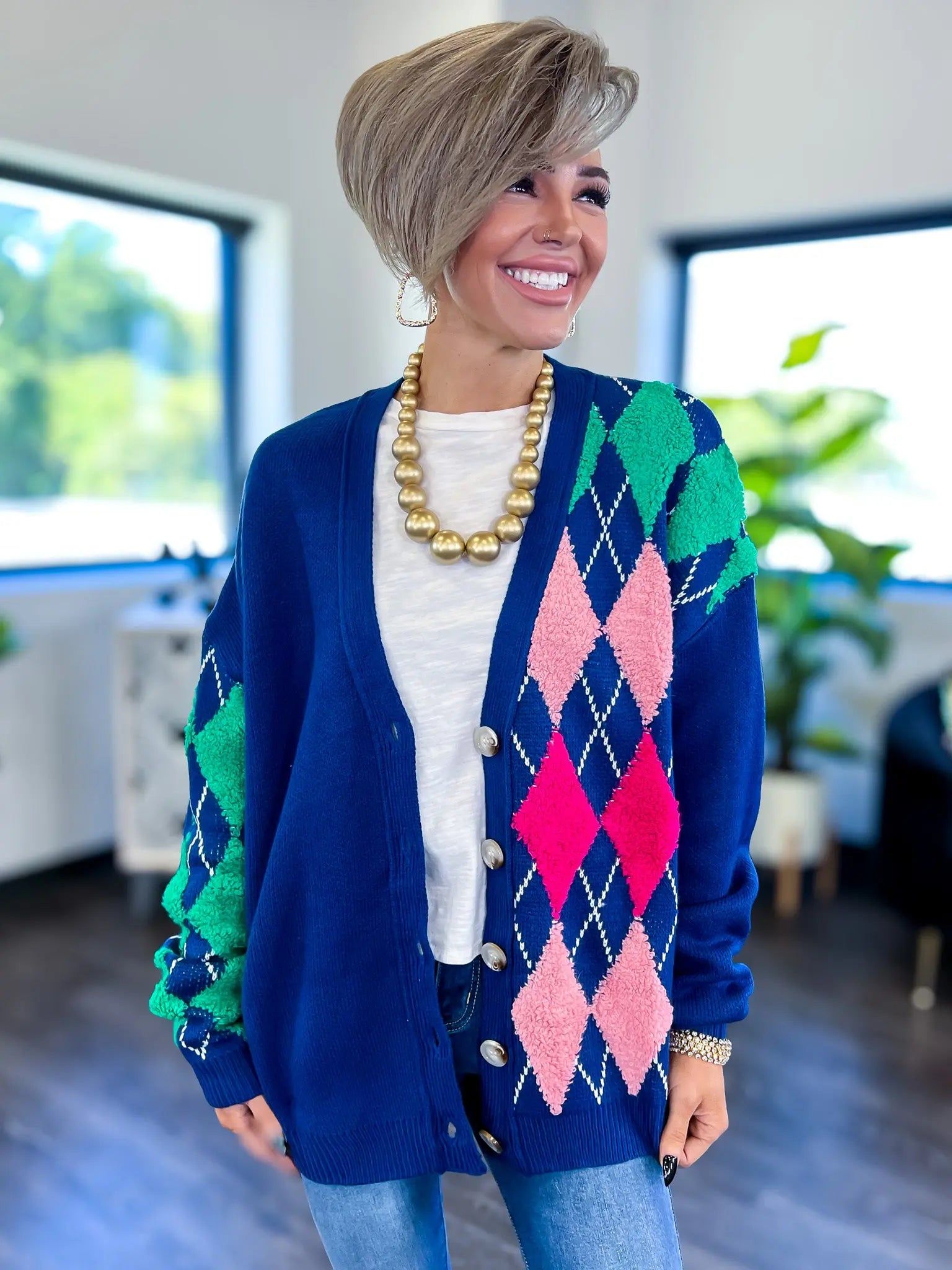 Blue Argyle Oversized Cardigan sold by ZZs product image thumbnail 7