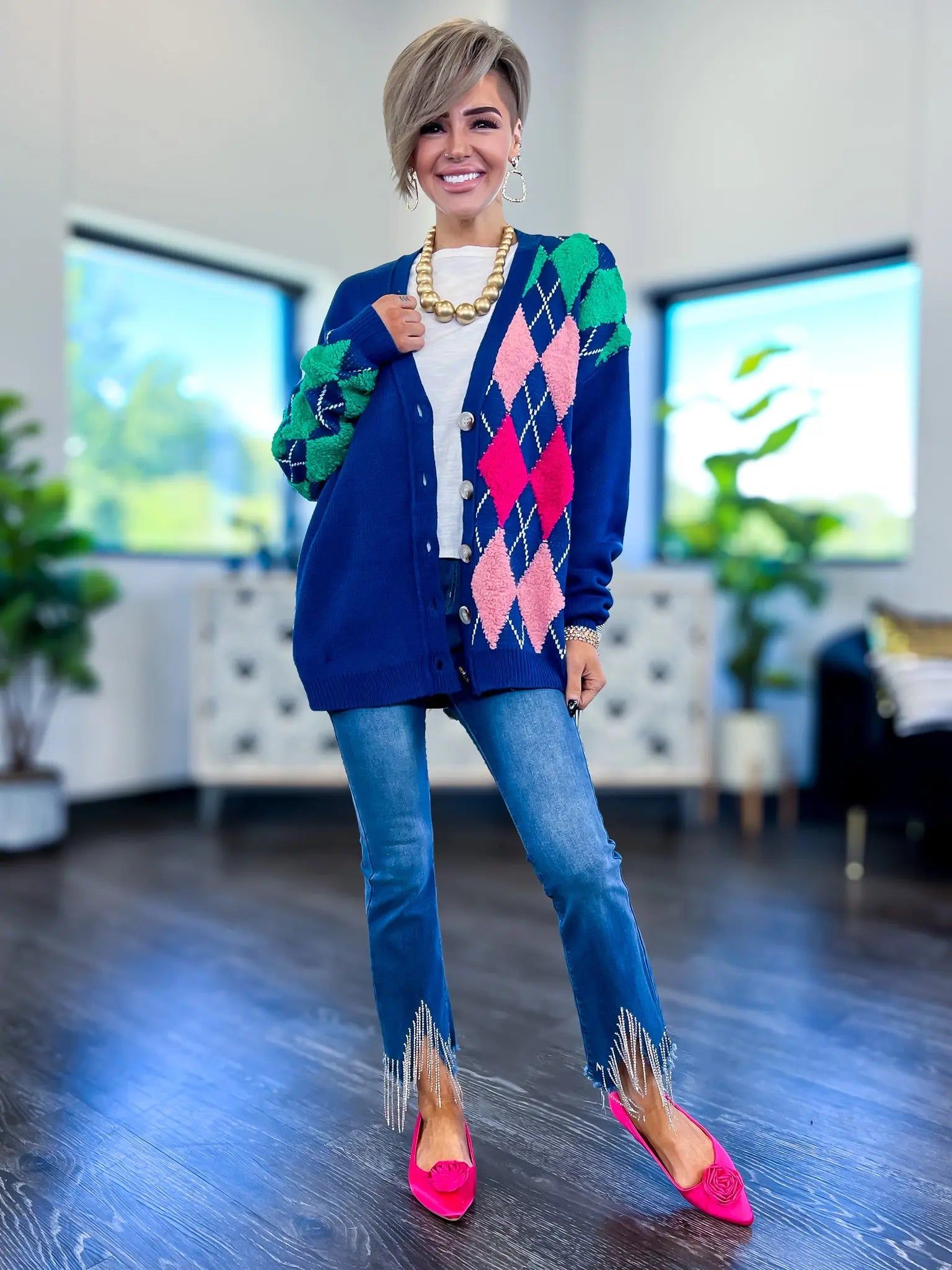 Blue Argyle Oversized Cardigan sold by ZZs product image thumbnail 6