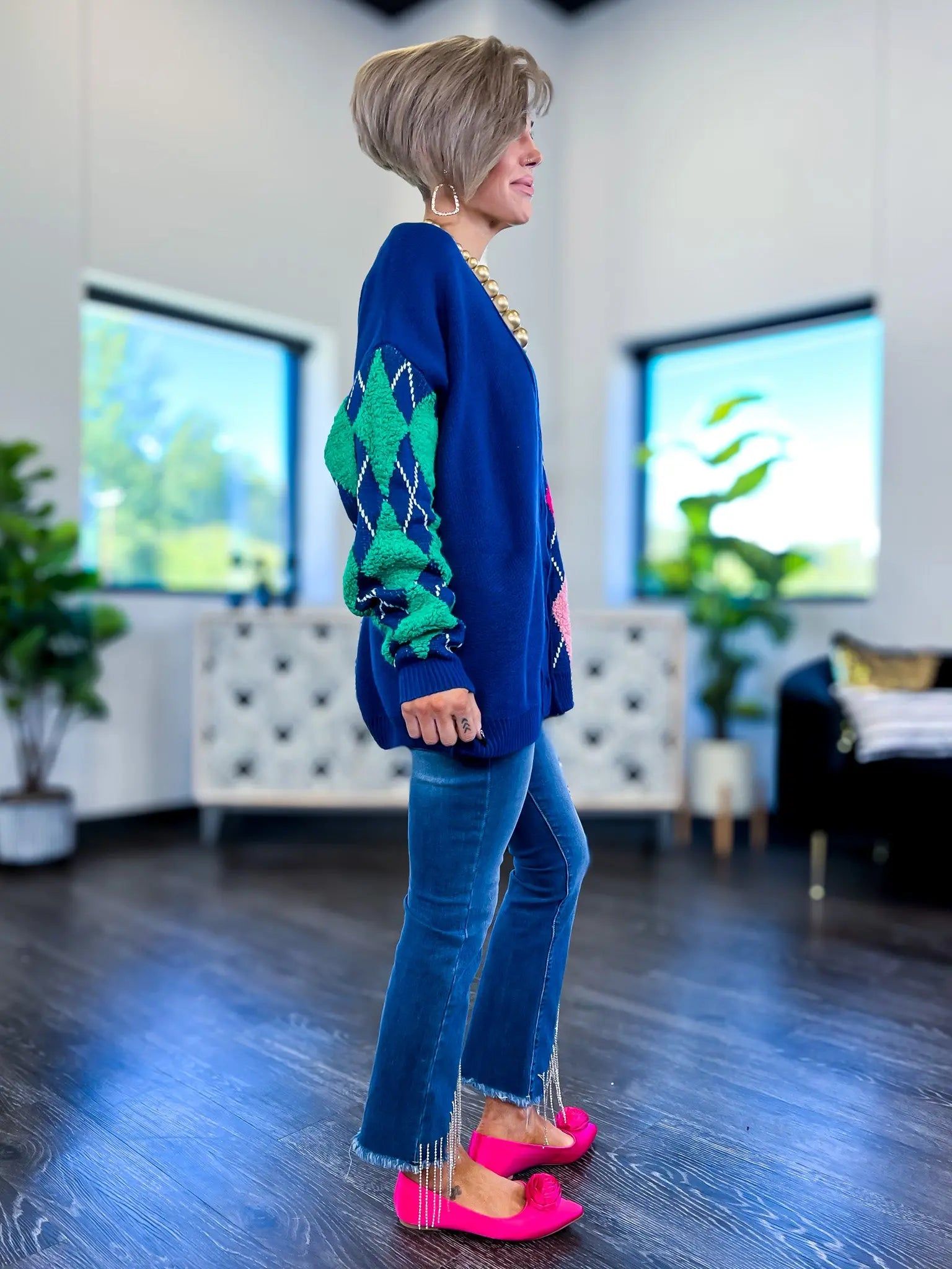 Blue Argyle Oversized Cardigan sold by ZZs product image thumbnail 3