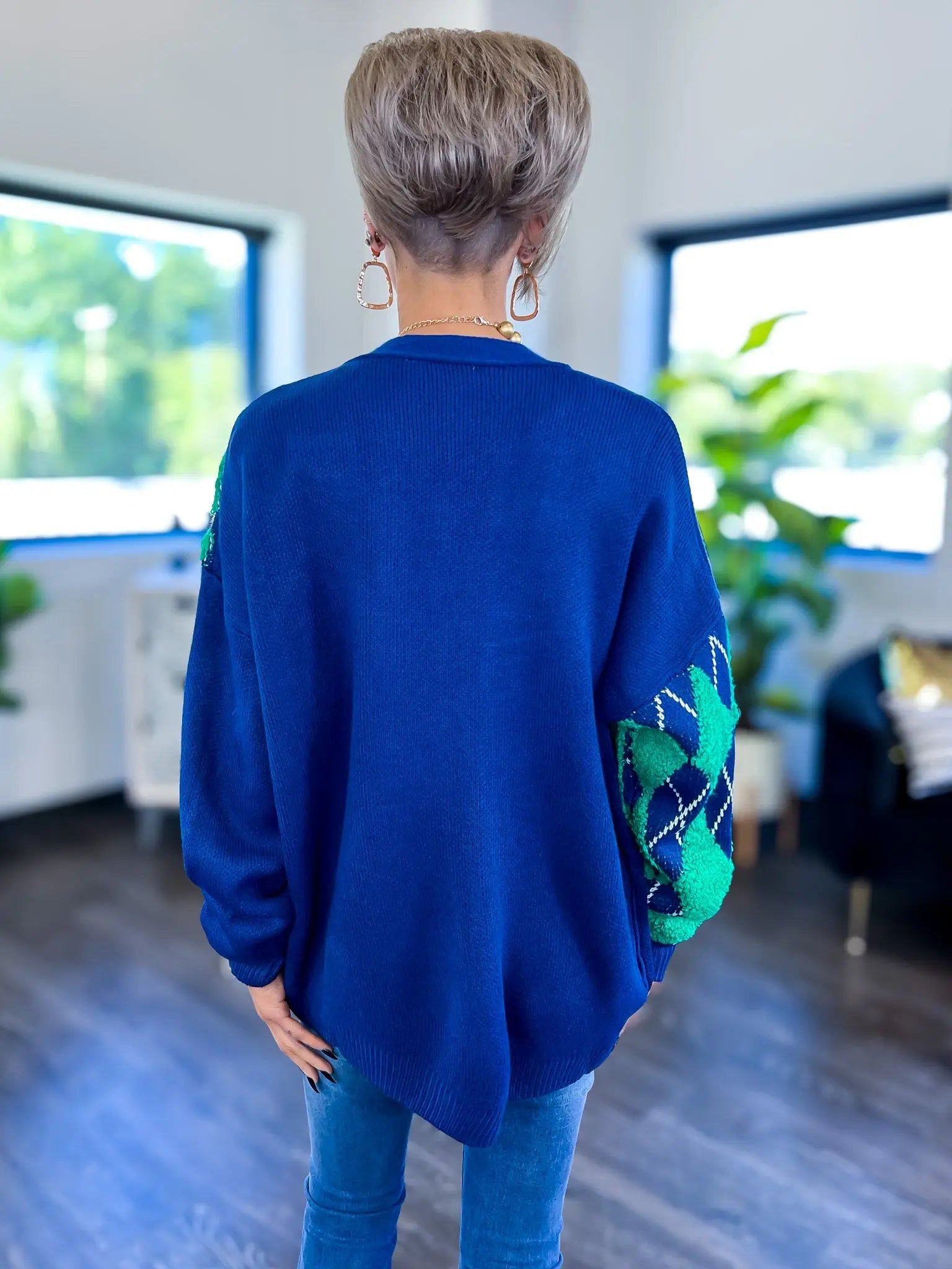 Blue Argyle Oversized Cardigan sold by ZZs product image thumbnail 4