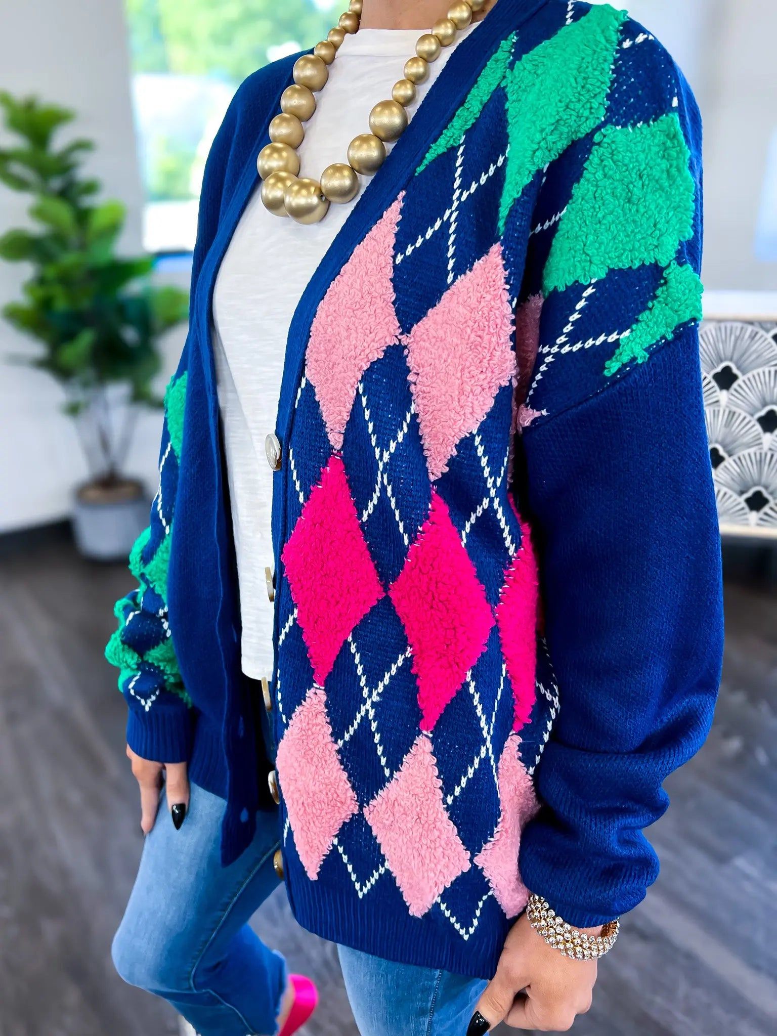 Blue Argyle Oversized Cardigan sold by ZZs product image thumbnail 2