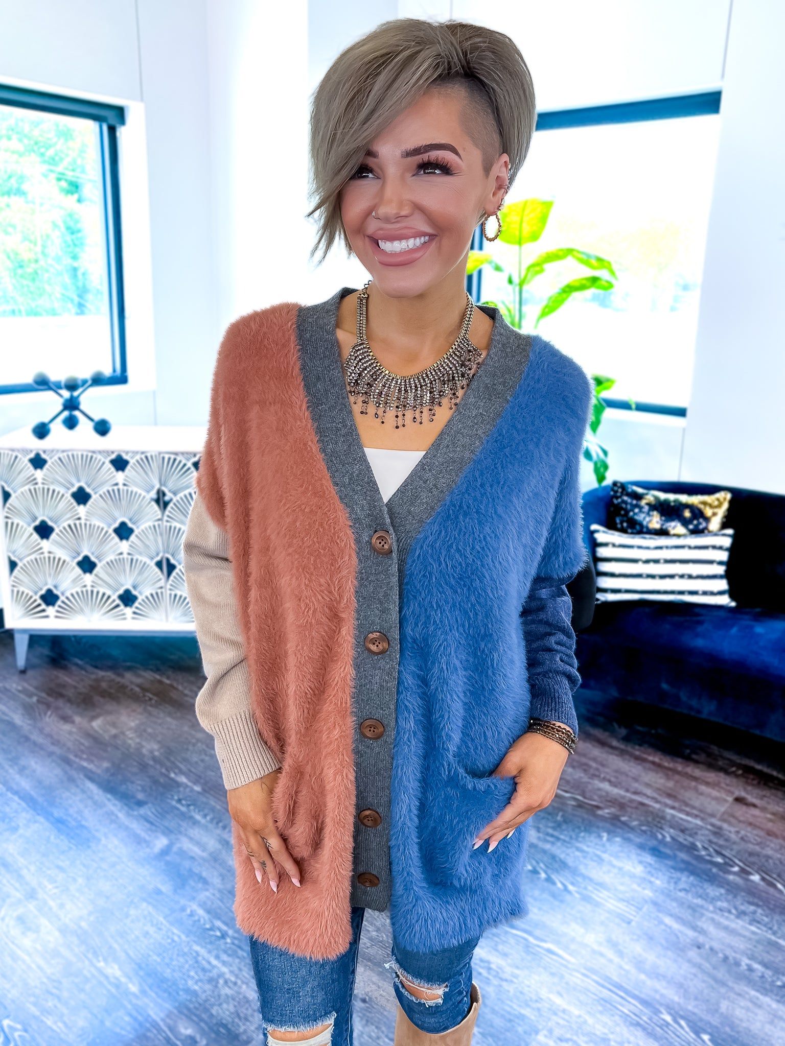 Colorblock Oversized Cardigan sold by ZZs product image thumbnail 5