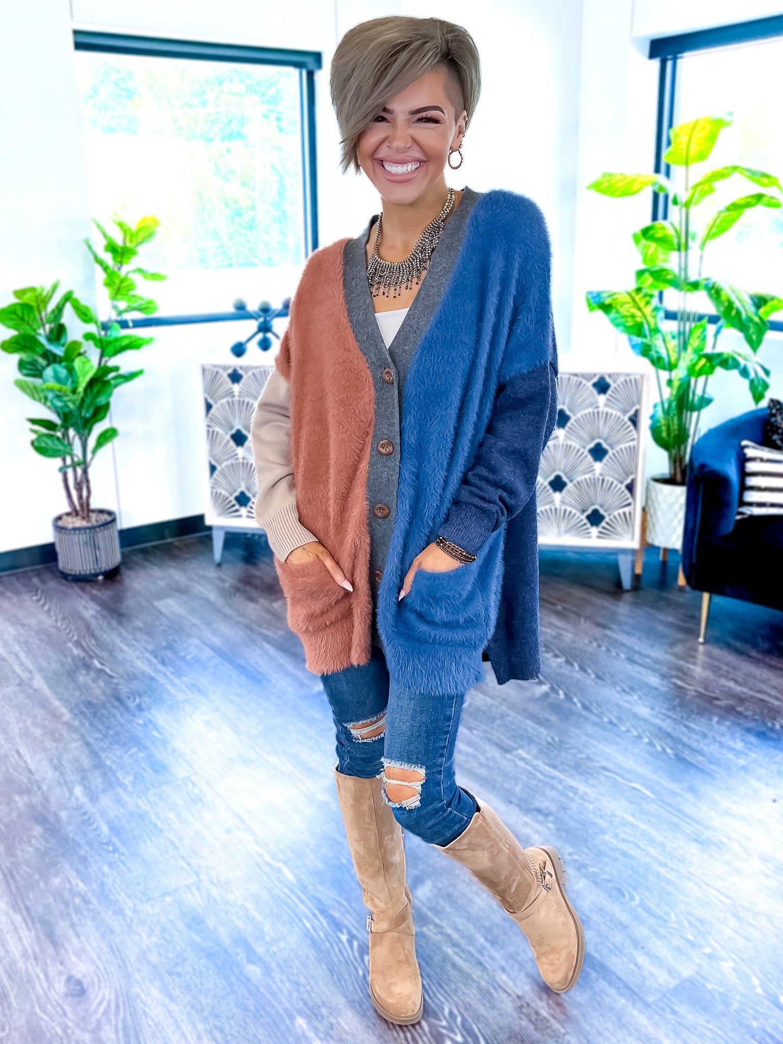 Colorblock Oversized Cardigan sold by ZZs