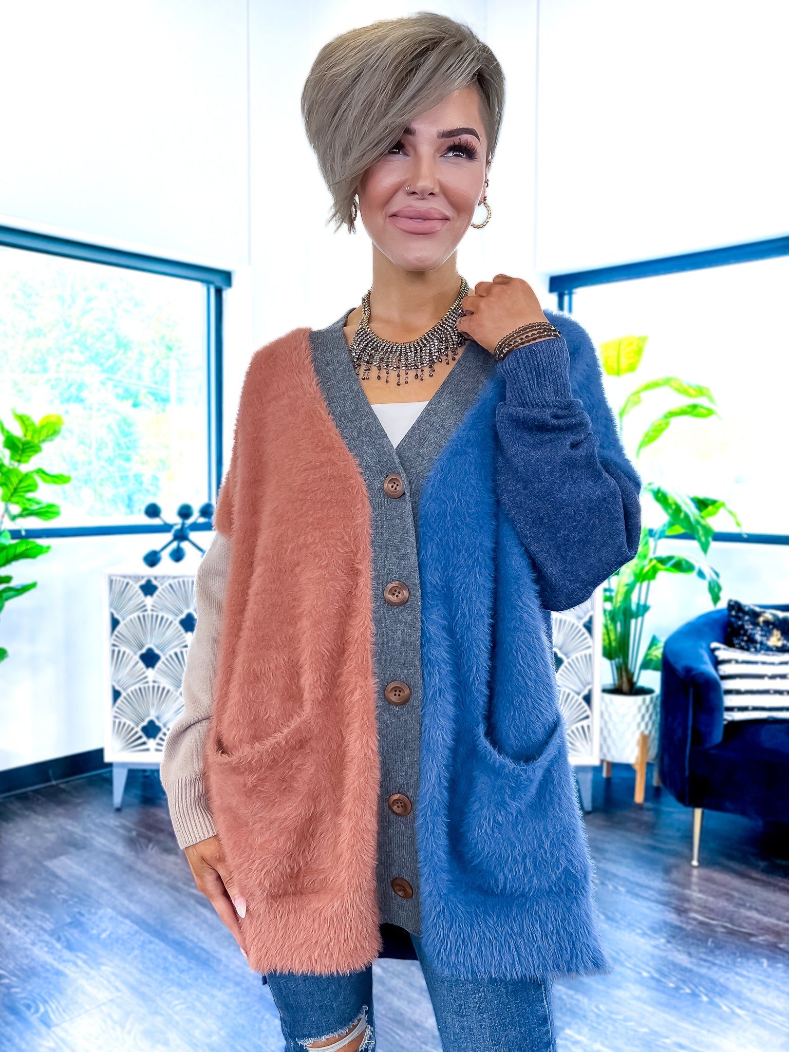 Colorblock Oversized Cardigan sold by ZZs product image thumbnail 2