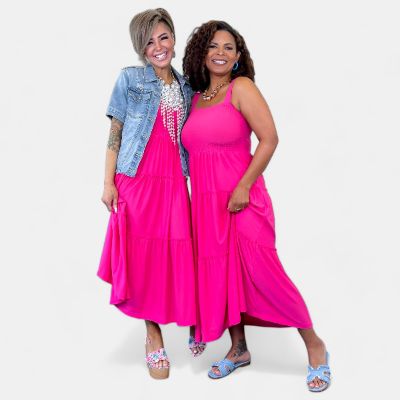 Fuchsia Smocked Tiered Midi Dress sold by ZZs