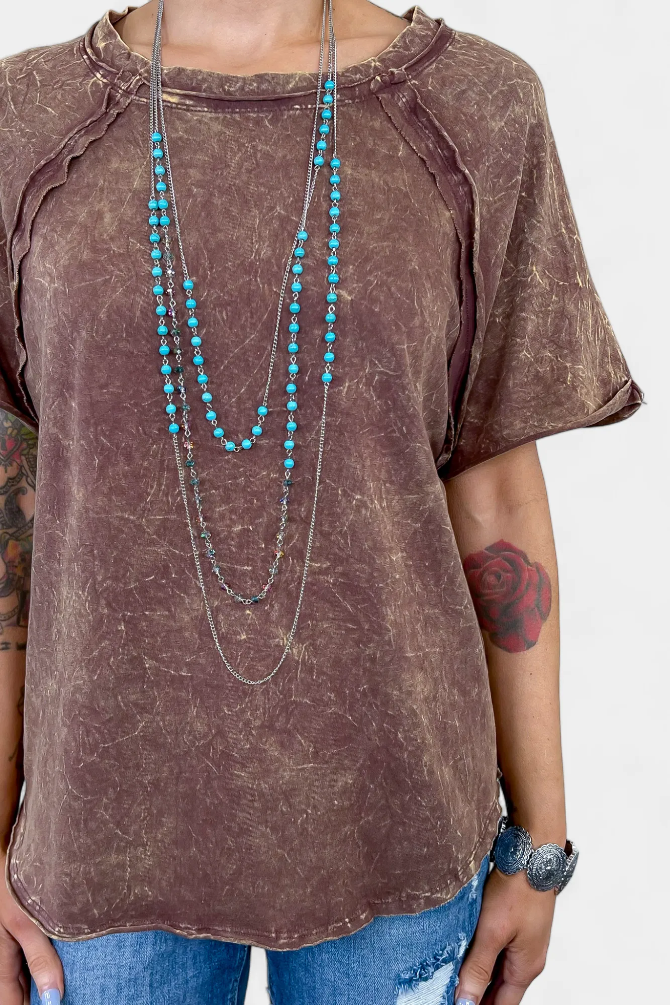 Brown Acid Wash Raglan Sleeve T-Shirt sold by ZZs product image thumbnail 2