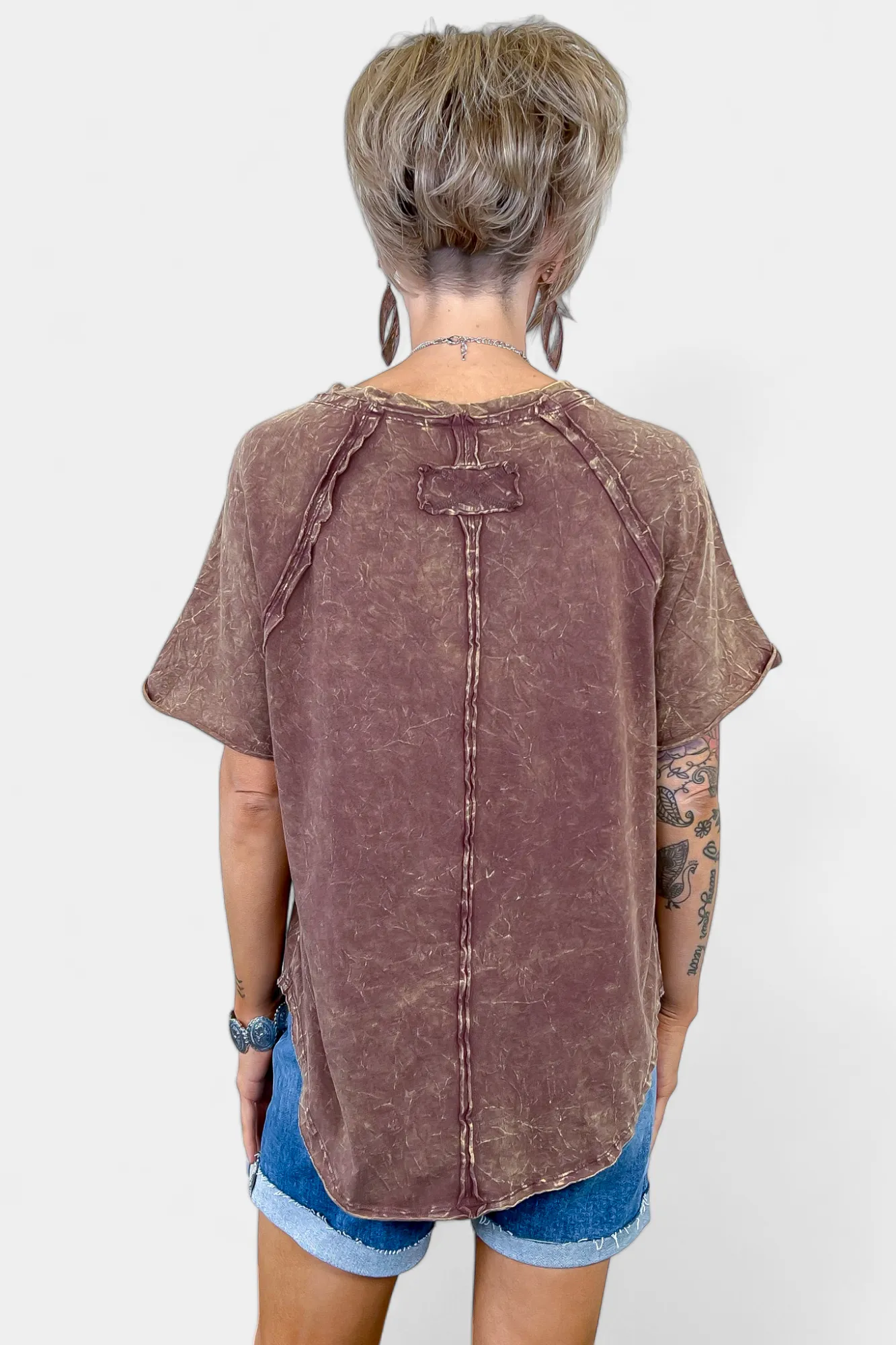 Brown Acid Wash Raglan Sleeve T-Shirt sold by ZZs product image thumbnail 4