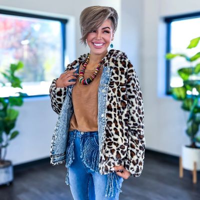 Leopard Fur Reversible Denim Jacket sold by ZZs
