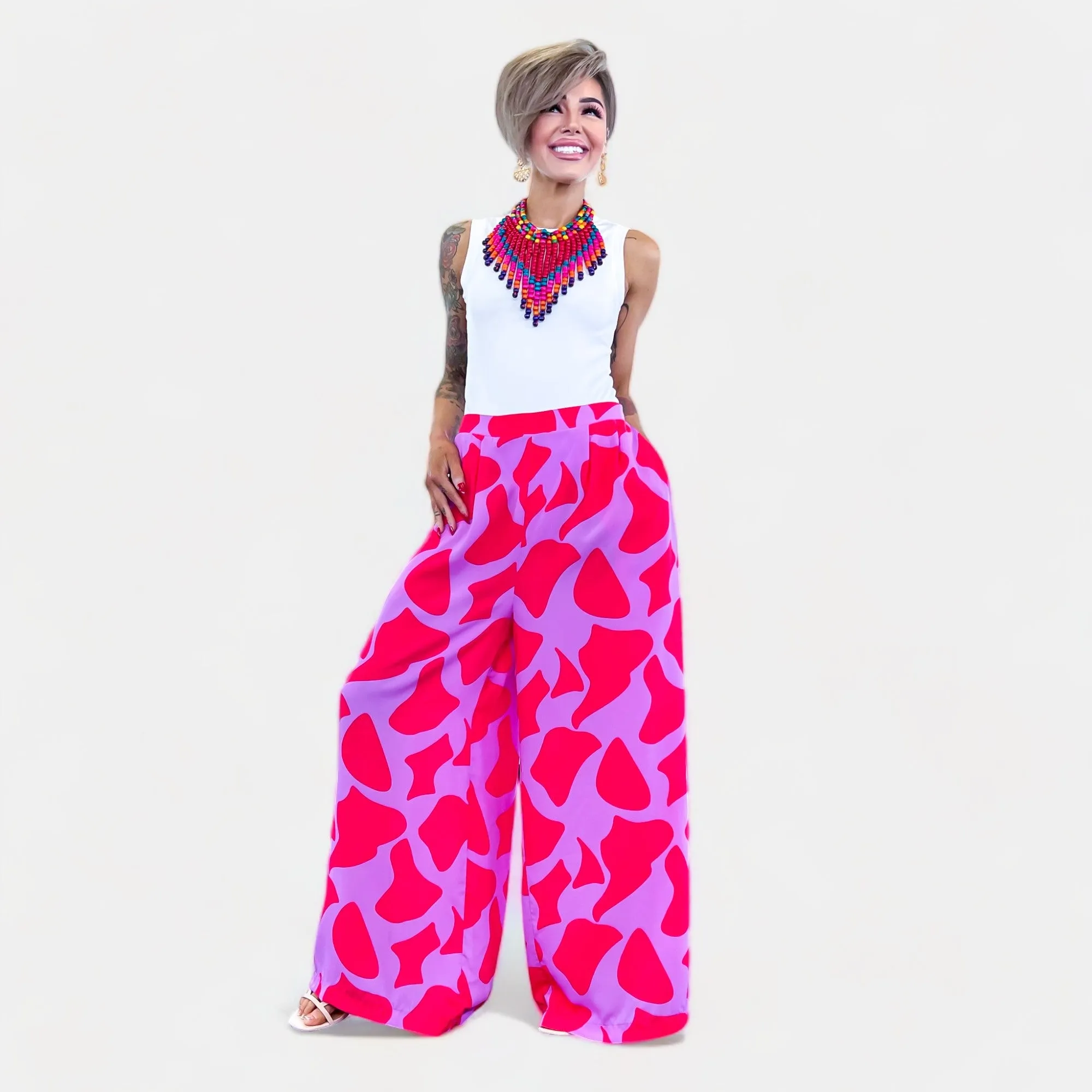 Lilac & Coral Geo Print Wide Leg Pants sold by ZZs product image thumbnail 4