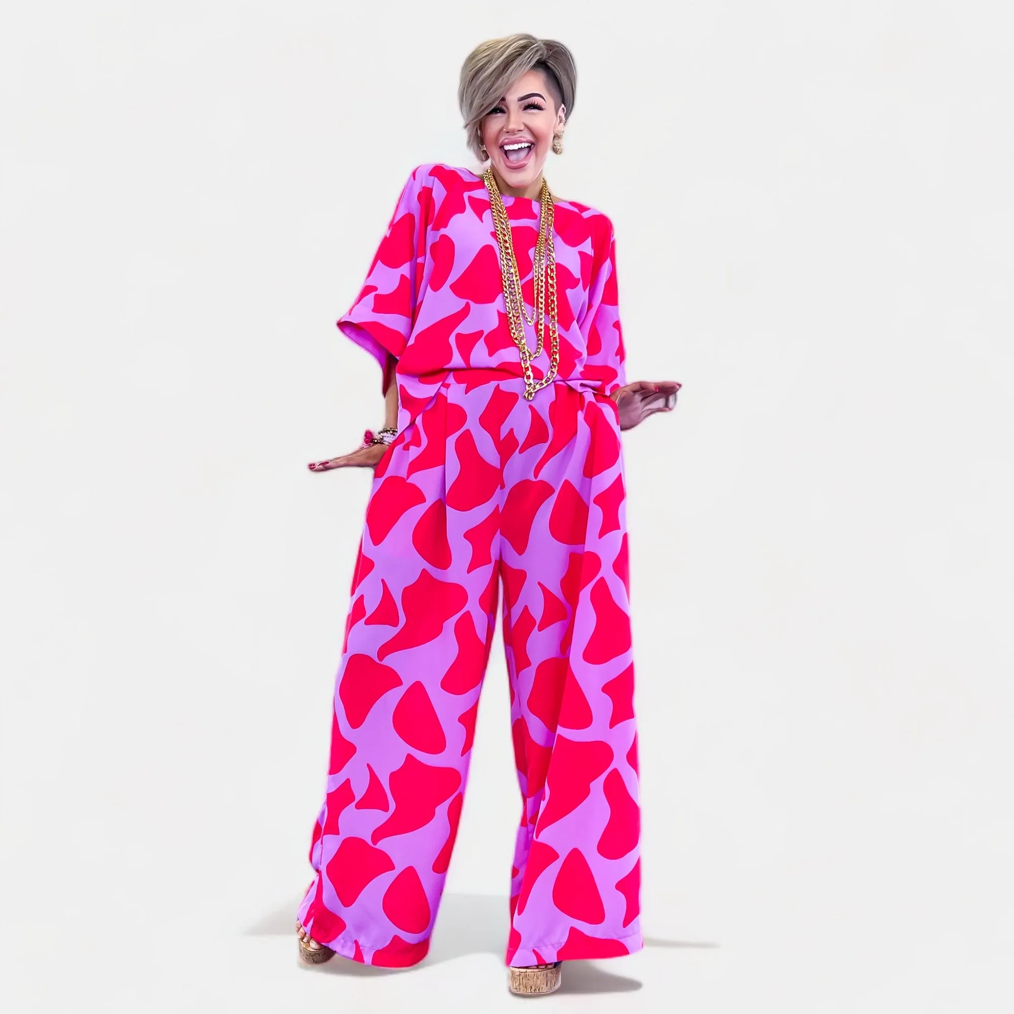 Lilac & Coral Geo Print Wide Leg Pants sold by ZZs product image thumbnail 5