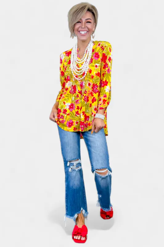 Yellow Multi Flower Lizzy Top [NO RETURNS] sold by ZZs