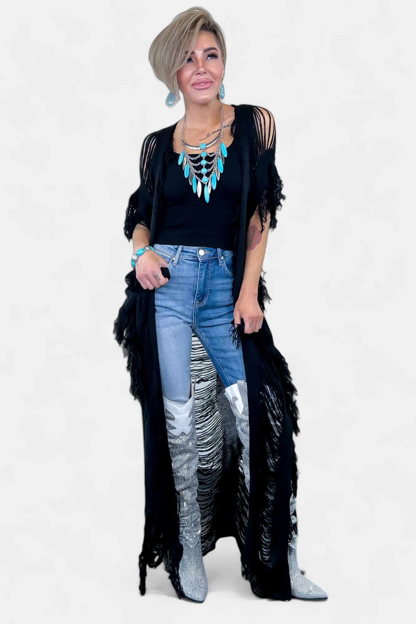 Black Hollow Fringe Cardigan sold by ZZs product image thumbnail 2