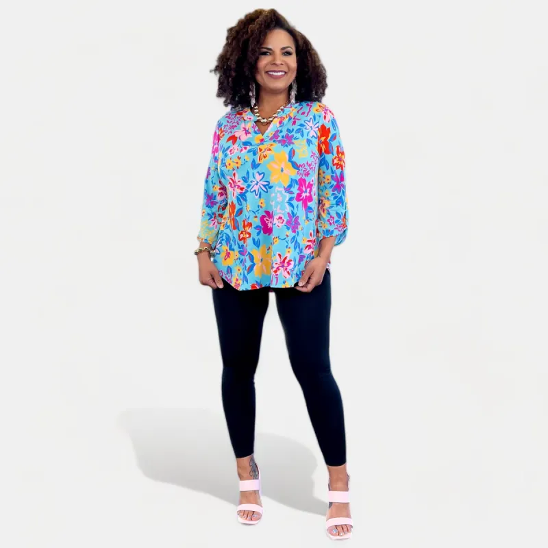 Blue Multi Floral Lizzy Top [NO RETURNS] sold by ZZs