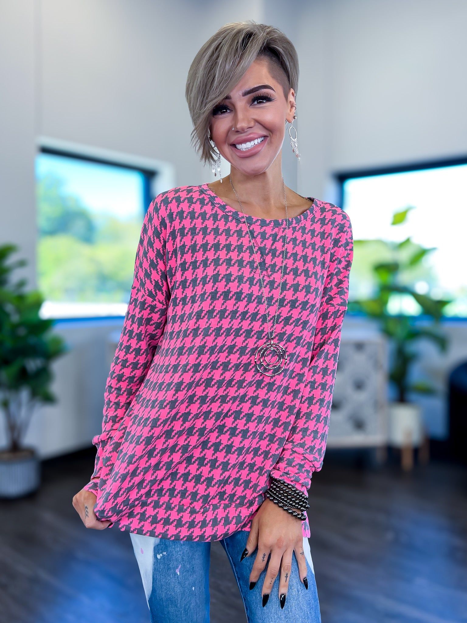 Pink Houndstooth Weekender Top sold by ZZs product image thumbnail 9