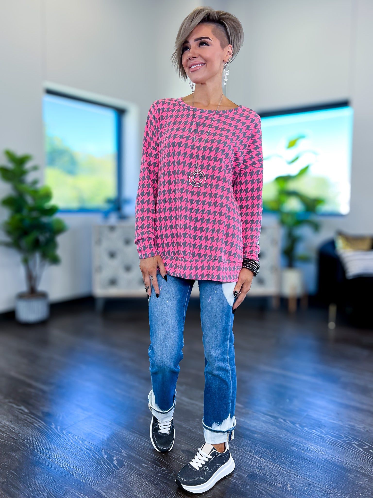 Pink Houndstooth Weekender Top sold by ZZs product image thumbnail 4