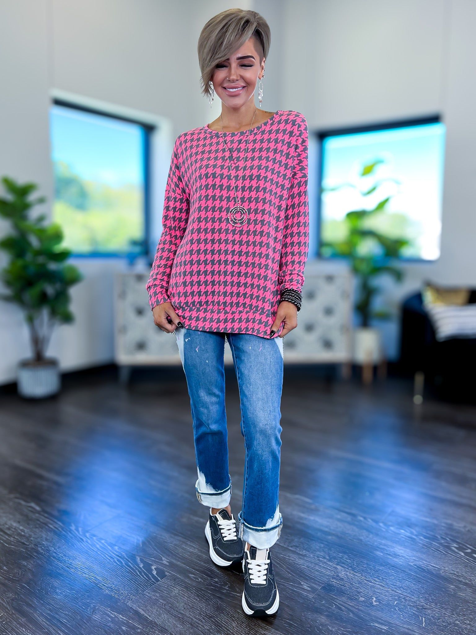 Pink Houndstooth Weekender Top sold by ZZs product image thumbnail 6