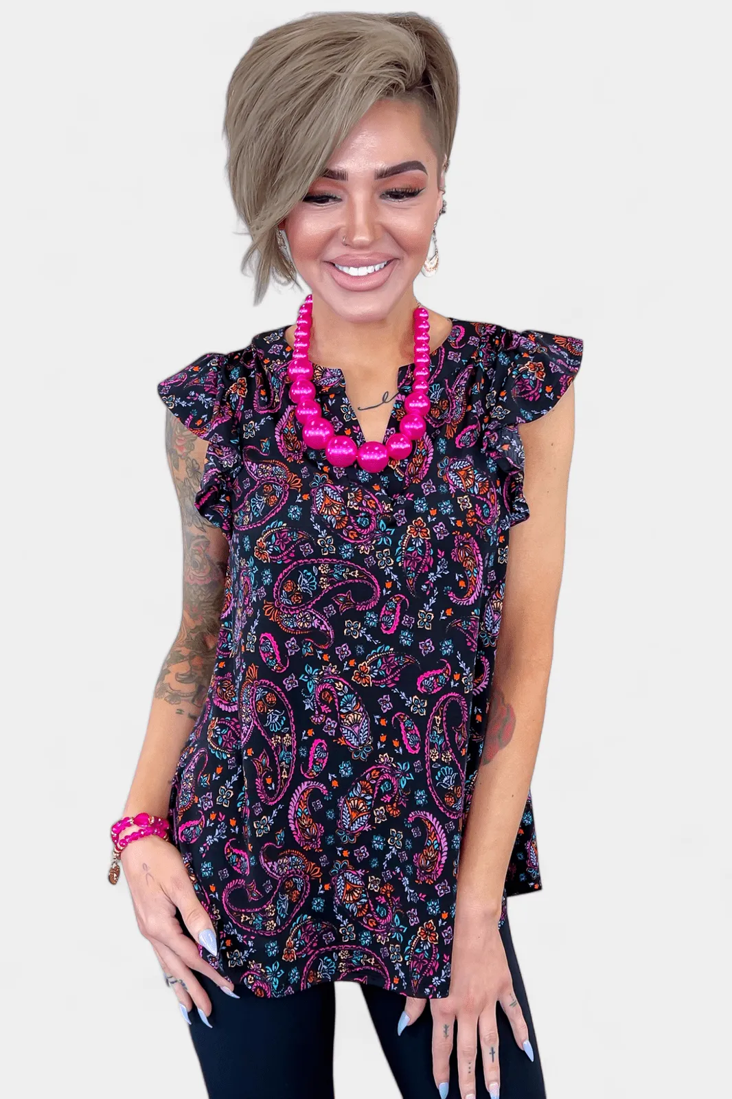 Black Paisley Lizzy Flutter Sleeve Top sold by ZZs product image thumbnail 3