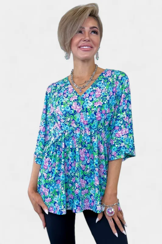 Navy Multi Floral Dreamer Dolman Top sold by ZZs