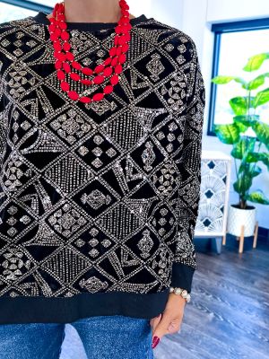 Black Sequin Velvet Top sold by ZZs