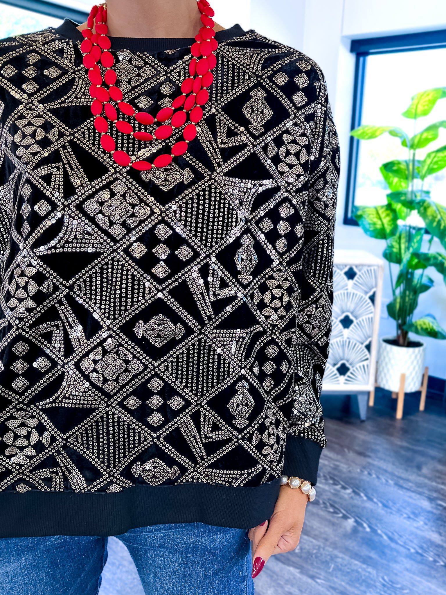 Black Sequin Velvet Top sold by ZZs