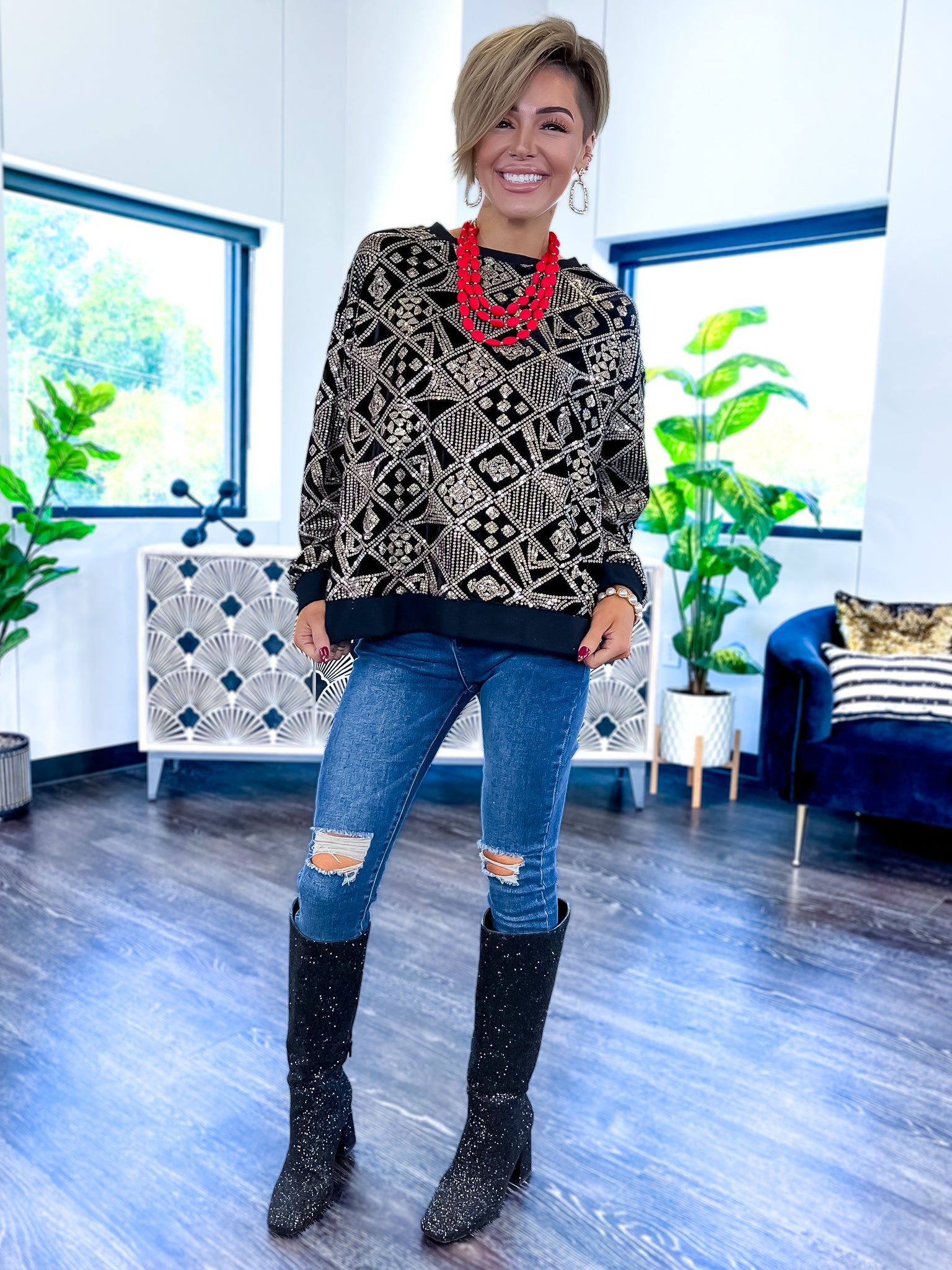 Black Sequin Velvet Top sold by ZZs product image thumbnail 4