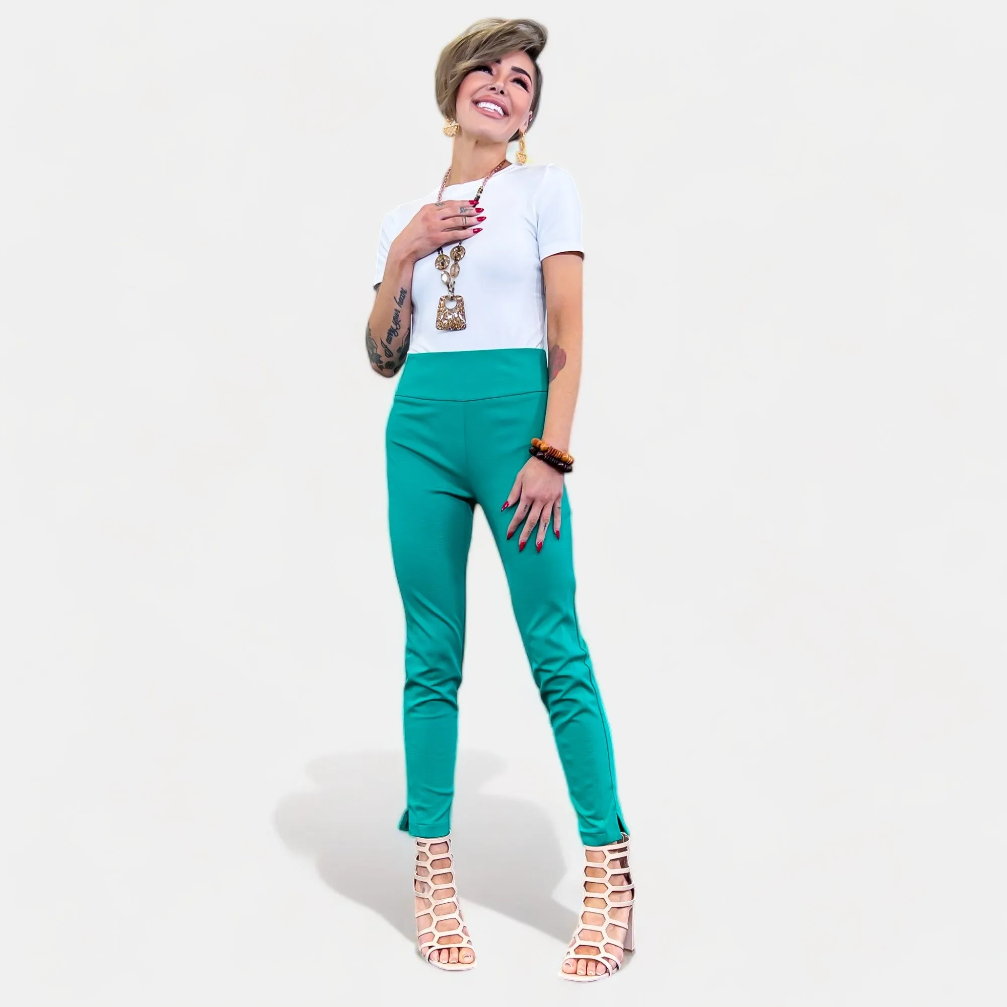 Green High Waisted Skinny Crop Pants sold by ZZs product image thumbnail 4