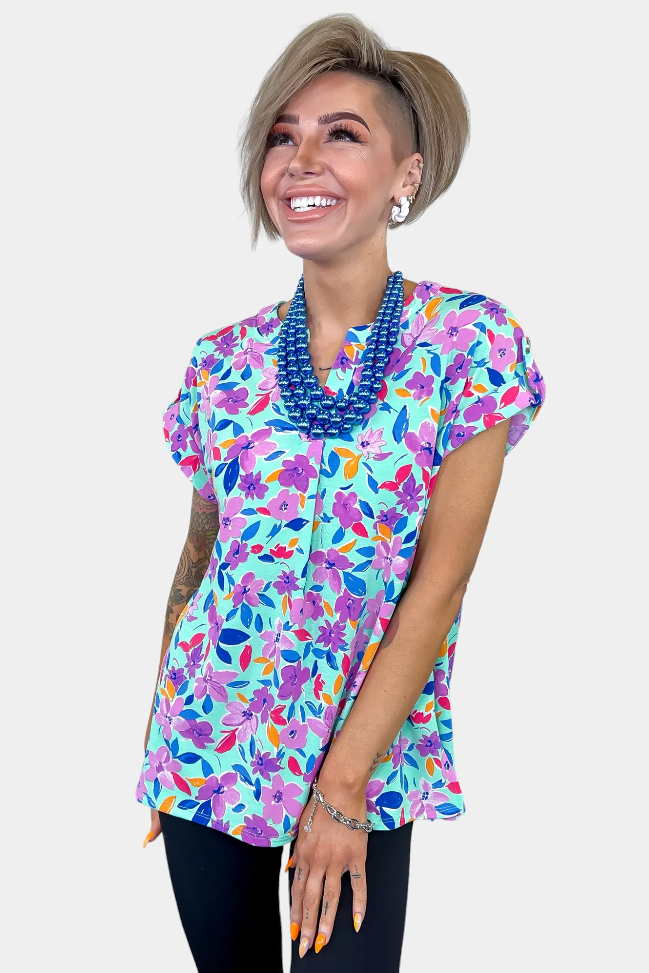 Mint Multi Floral Lizzy Short Sleeve Top sold by ZZs product image thumbnail 2