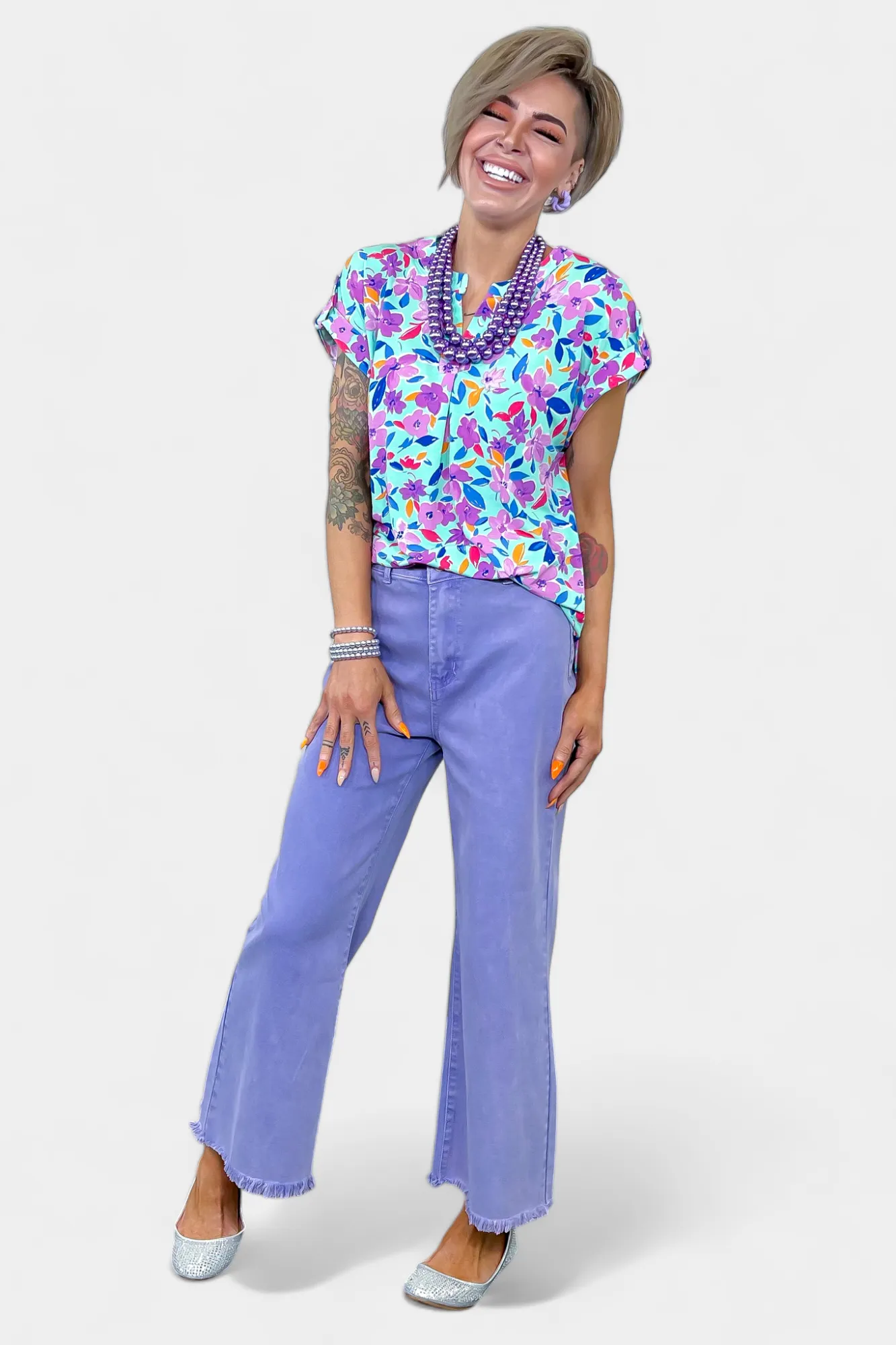 Mint Multi Floral Lizzy Short Sleeve Top sold by ZZs product image thumbnail 3