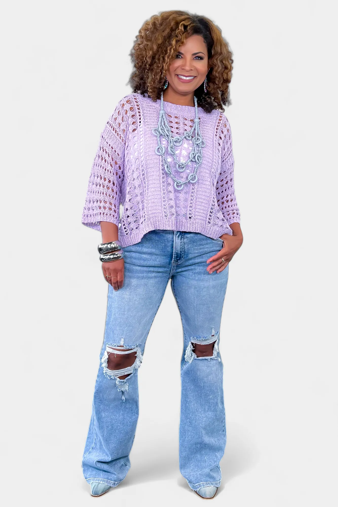 Grey Bead Wooden Layered Long Necklace sold by ZZs product image thumbnail 4