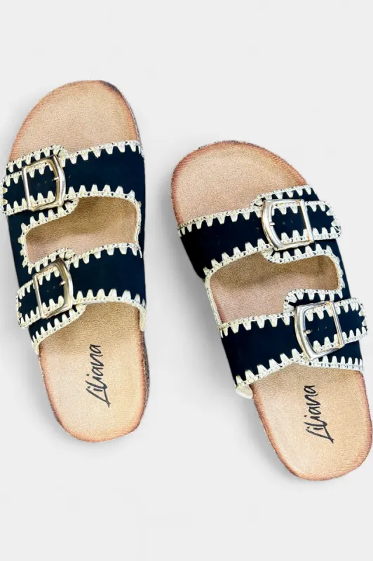 Black Knit Trim Slip On Sandal sold by ZZs