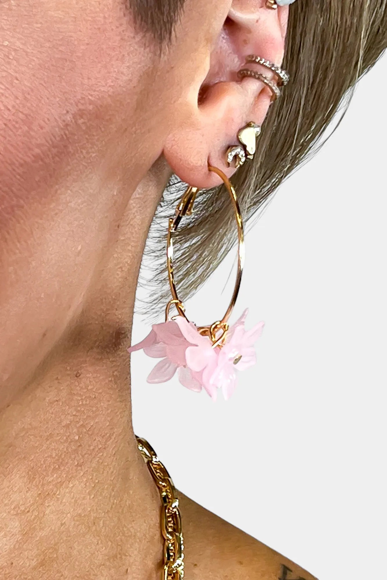 Pink Flower Hoop Earrings sold by ZZs product image thumbnail 2