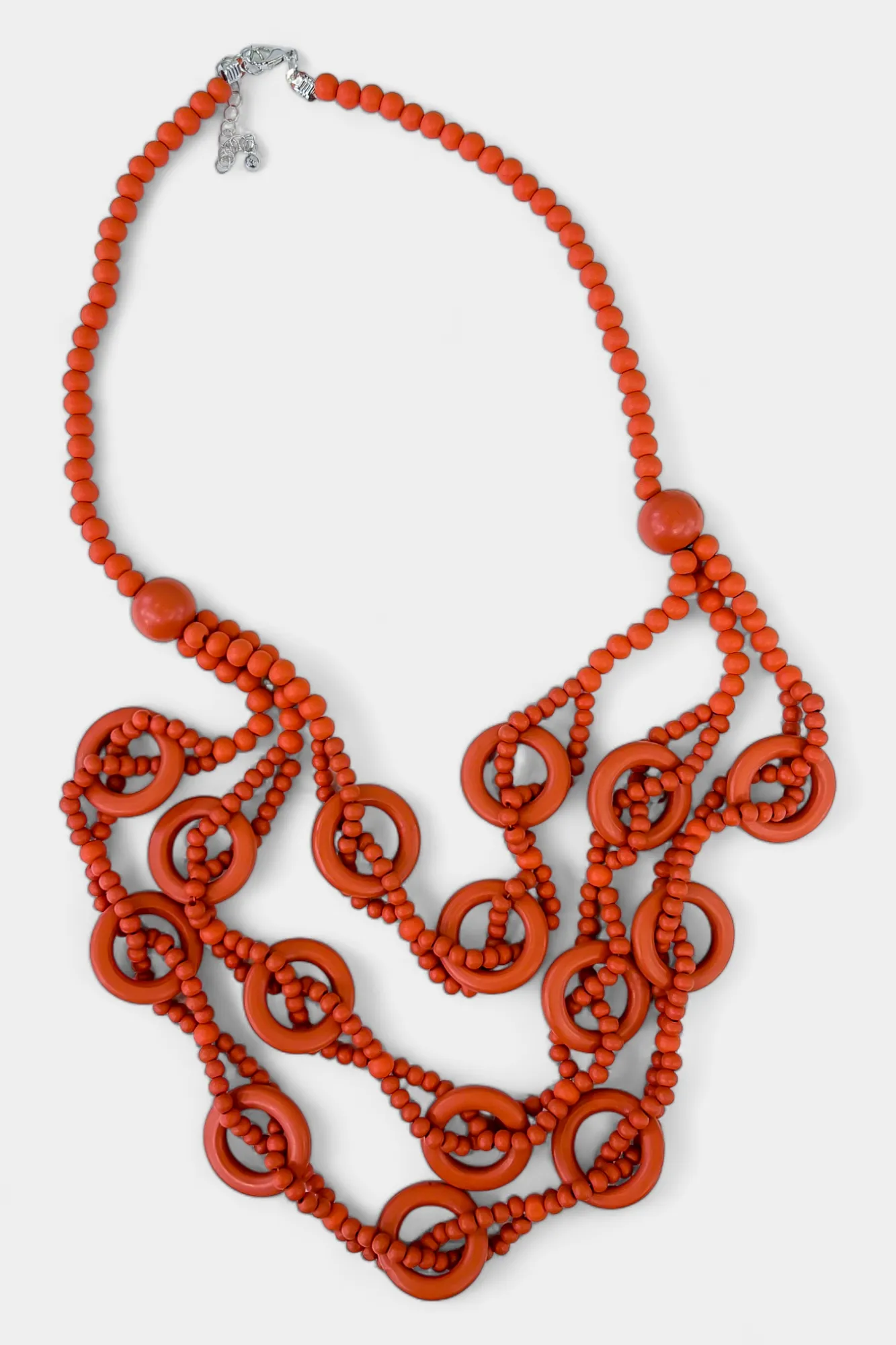 Orange Bead Wooden Layered Long Necklace sold by ZZs