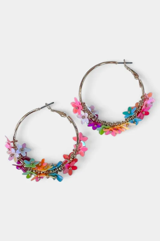 Multi Flower Sequin Hoop Earrings sold by ZZs