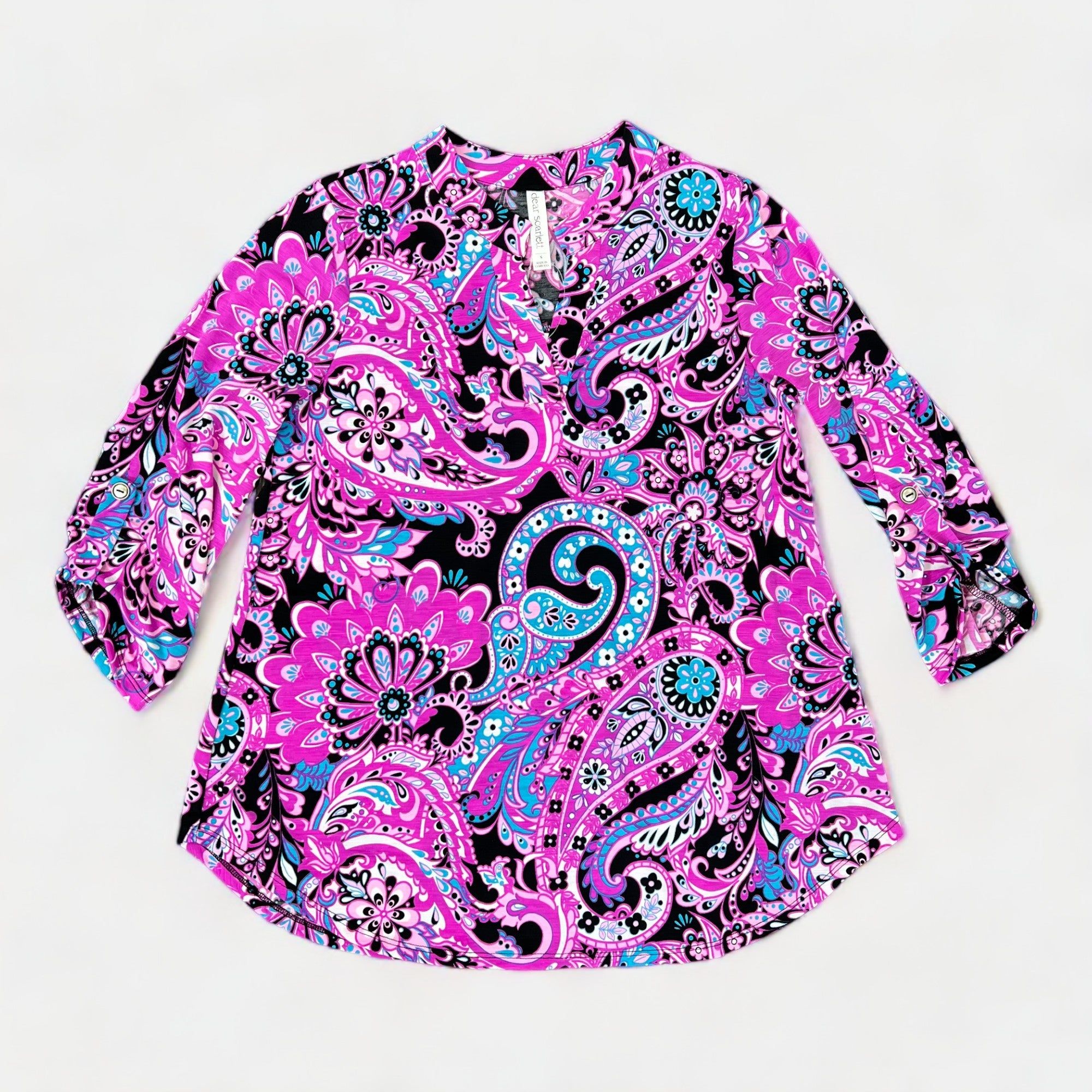 Black & Magenta Paisley Lizzy Top sold by ZZs