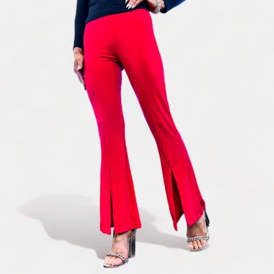 Red High Rise Slit Flare Pants [NO RETURNS] sold by ZZs