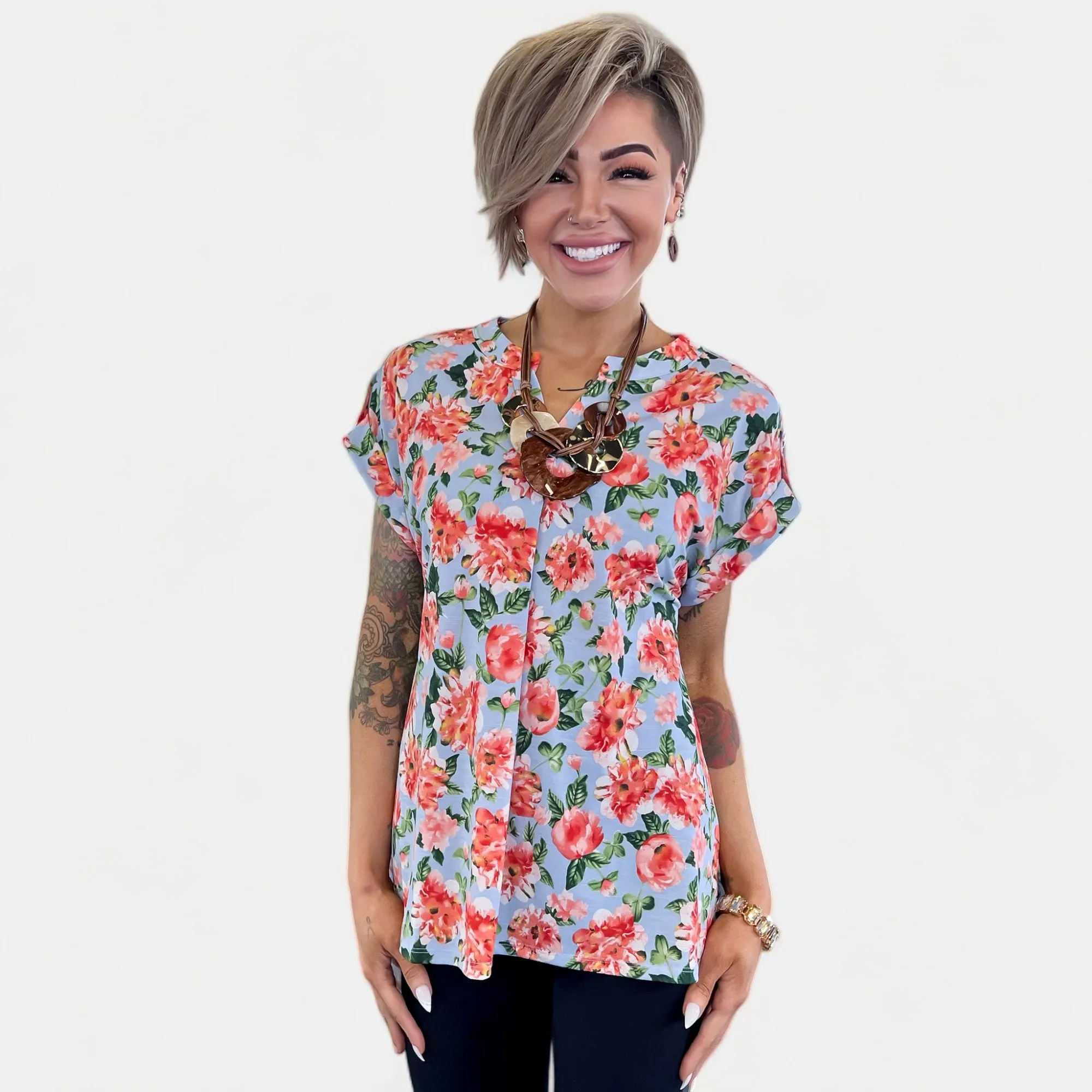 Blue Multi Floral Lizzy Short Sleeve Top sold by ZZs product image thumbnail 3