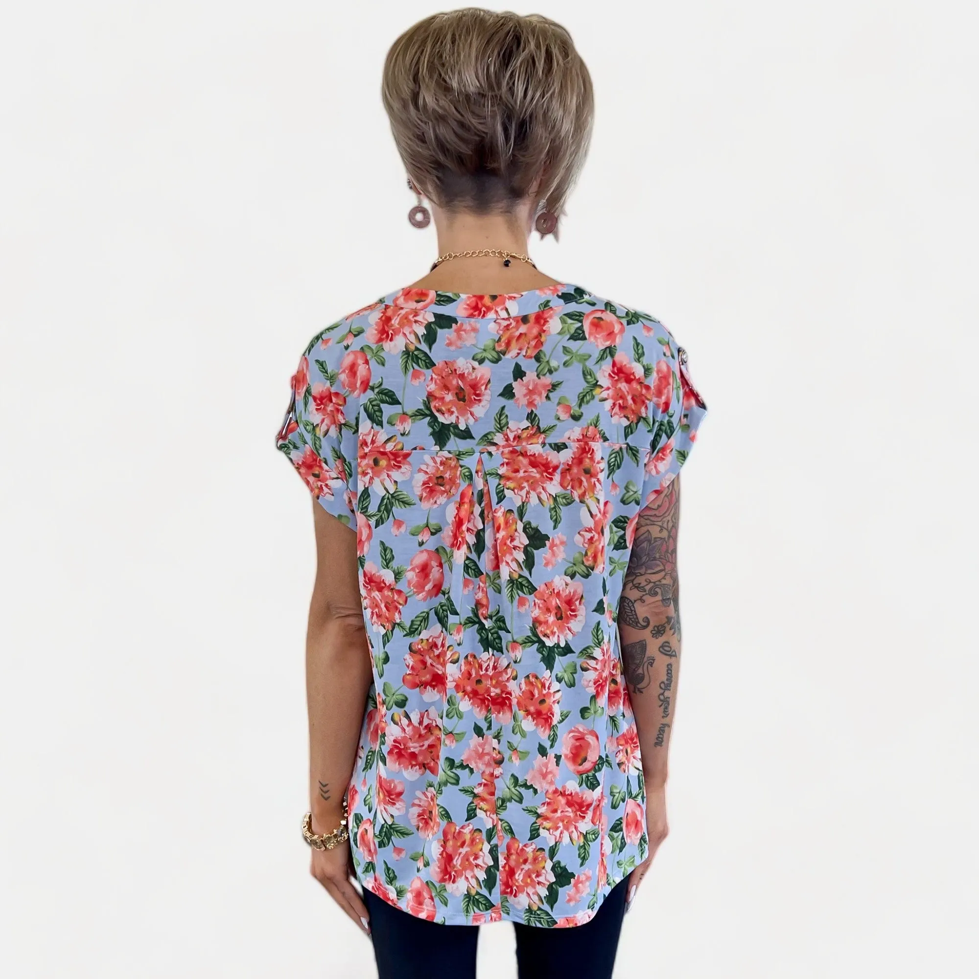 Blue Multi Floral Lizzy Short Sleeve Top sold by ZZs product image thumbnail 5
